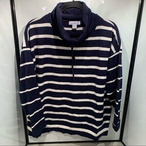Liz Claiborne Turtleneck Sweater Size XL Blue White Stripe Drawstring
